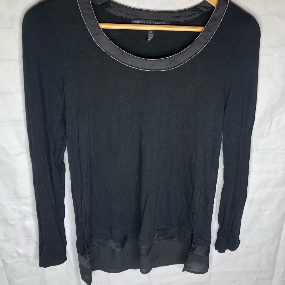 White House Black Market Womens Long Sleeve Tunic Top Embellished Neckline XS